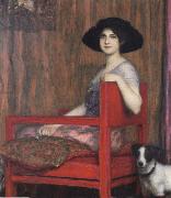 Fernand Khnopff, Mary von Stuck in a Red Armchair